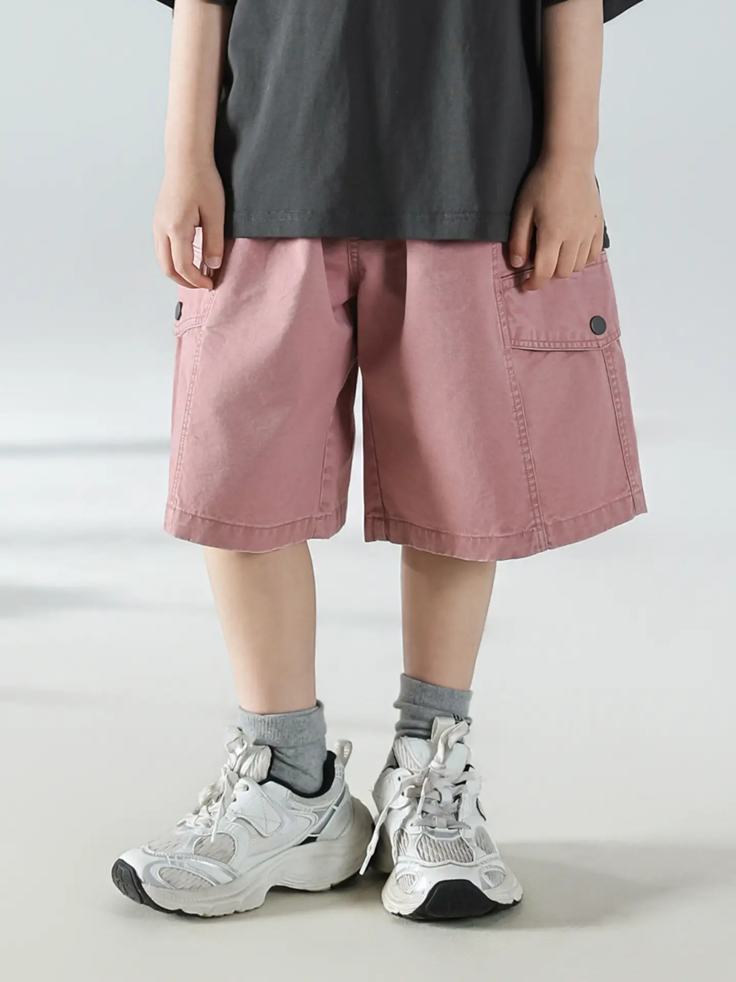 Boys Summer Printed T-Shirt Shorts Set White Pink — feature 15