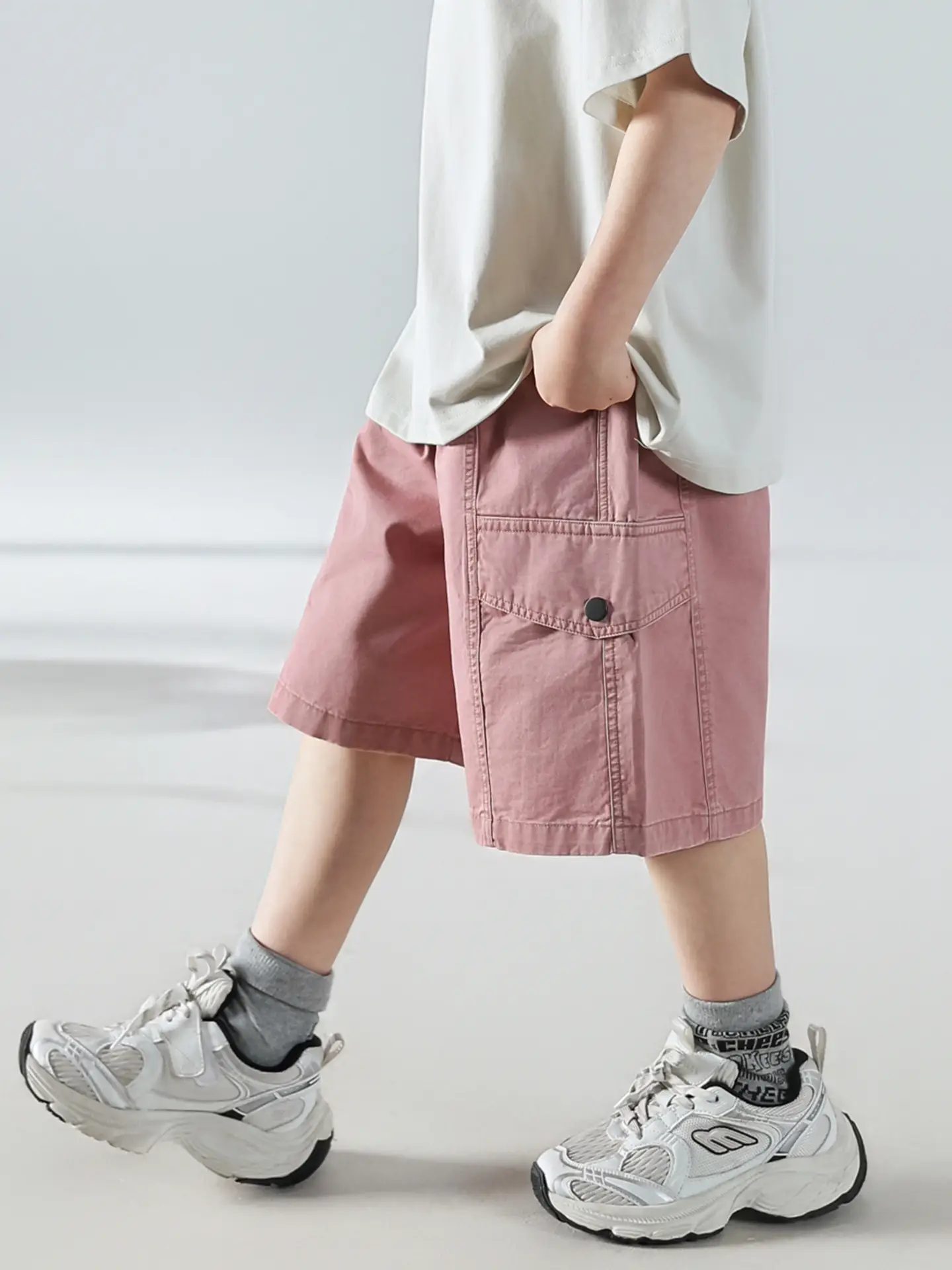 Boys Summer Printed T-Shirt Shorts Set White Pink — feature 16