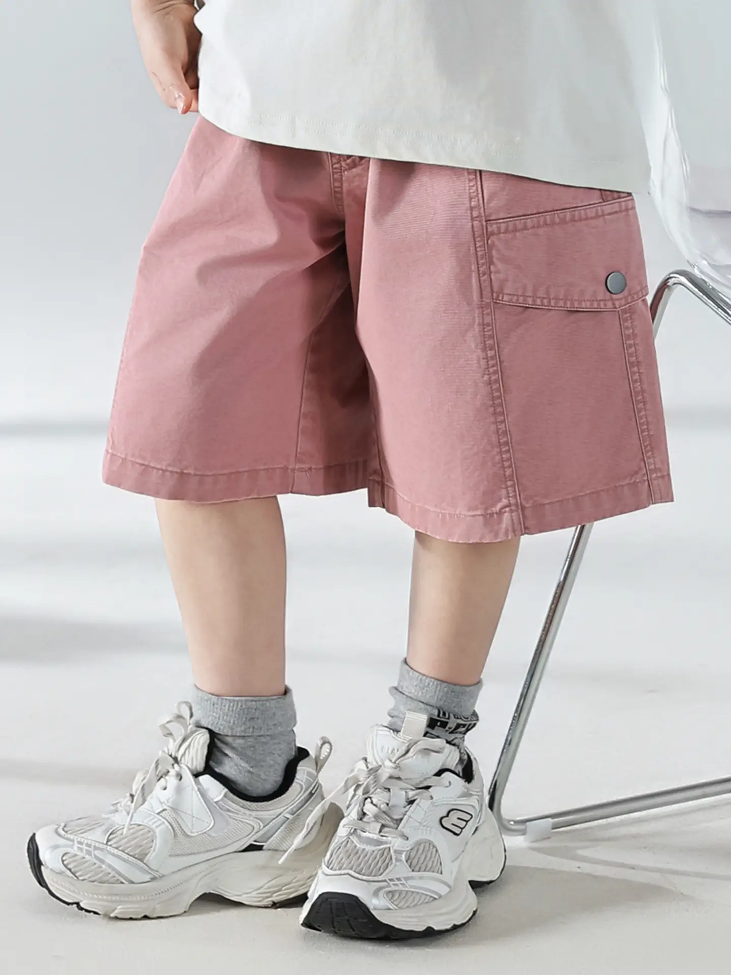 Boys Summer Printed T-Shirt Shorts Set White Pink — feature 17