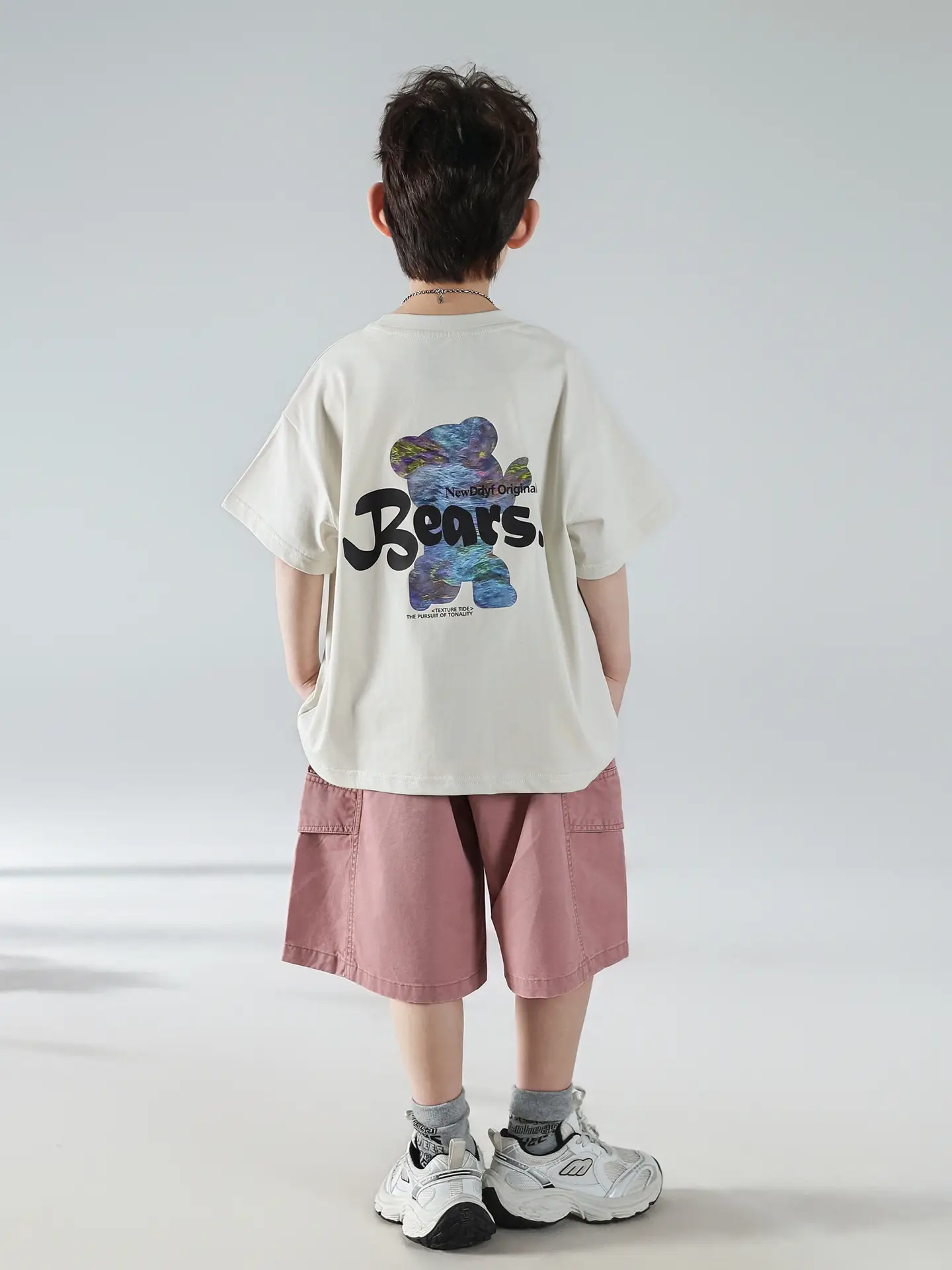 Boys Summer Printed T-Shirt Shorts Set White Pink — feature 6