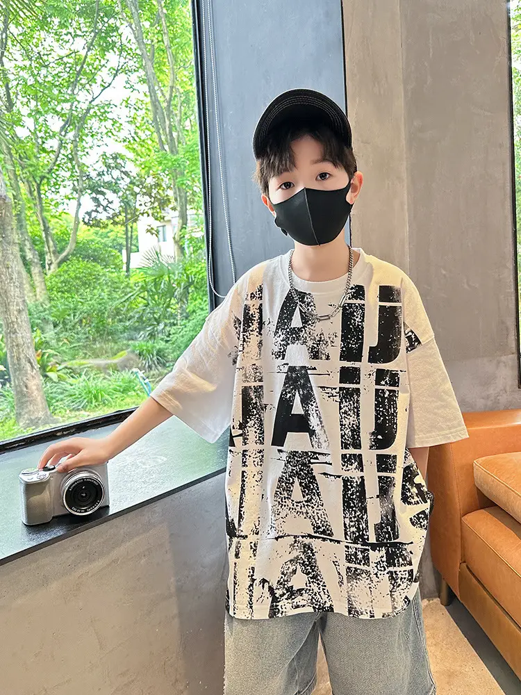 Summer Boys T-shirt Half Sleeve Letter Print Cool Teen - Image 3