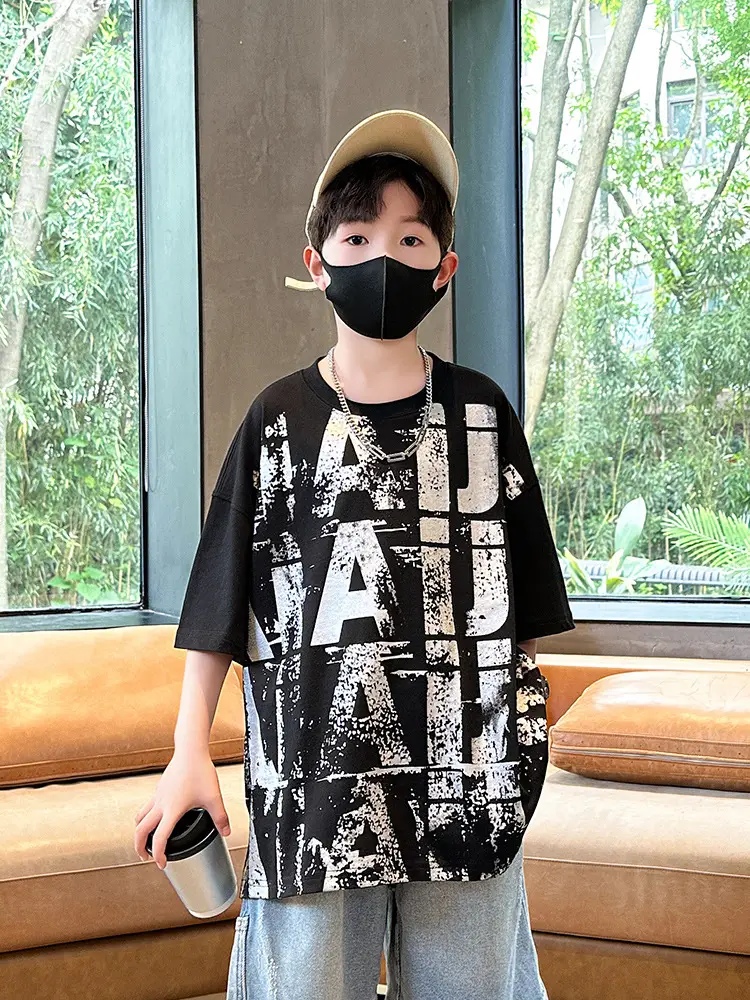 Summer Boys T-shirt Half Sleeve Letter Print Cool Teen - Image 4