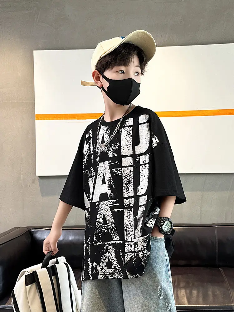 Summer Boys T-shirt Half Sleeve Letter Print Cool Teen - Image 5