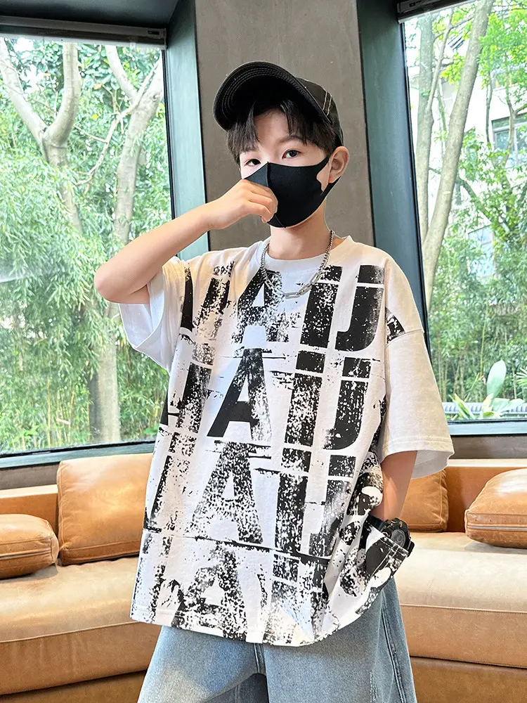 Summer Boys T-shirt Half Sleeve Letter Print Cool Teen - Image 6