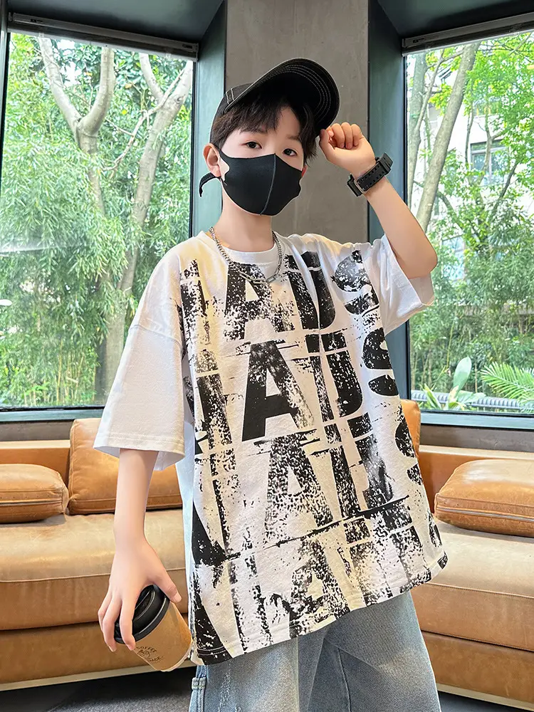 Summer Boys T-shirt Half Sleeve Letter Print Cool Teen - Image 7
