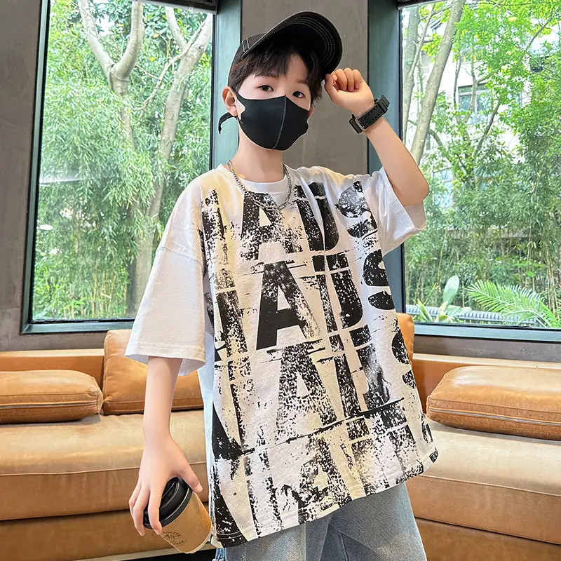 Summer Boys T-shirt Half Sleeve Letter Print Cool Teen — feature 1
