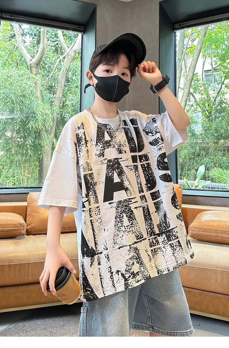 Summer Boys T-shirt Half Sleeve Letter Print Cool Teen — feature 13