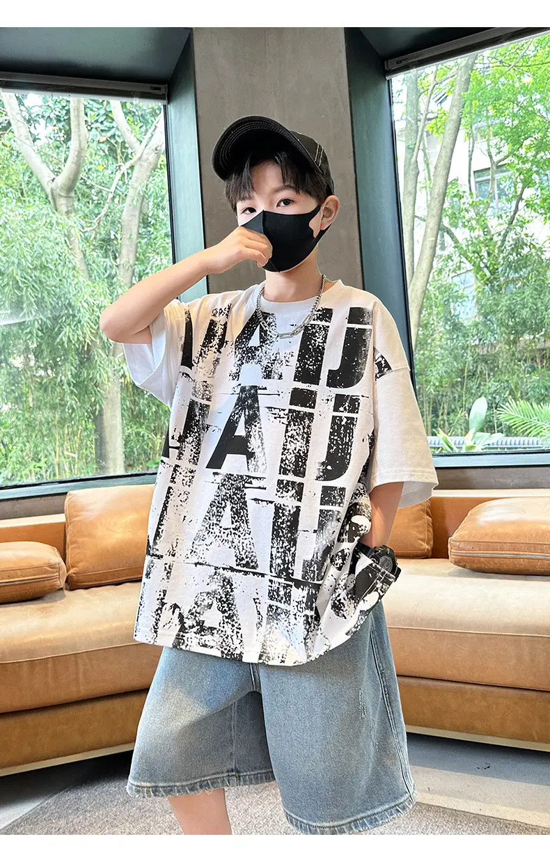 Summer Boys T-shirt Half Sleeve Letter Print Cool Teen — feature 14