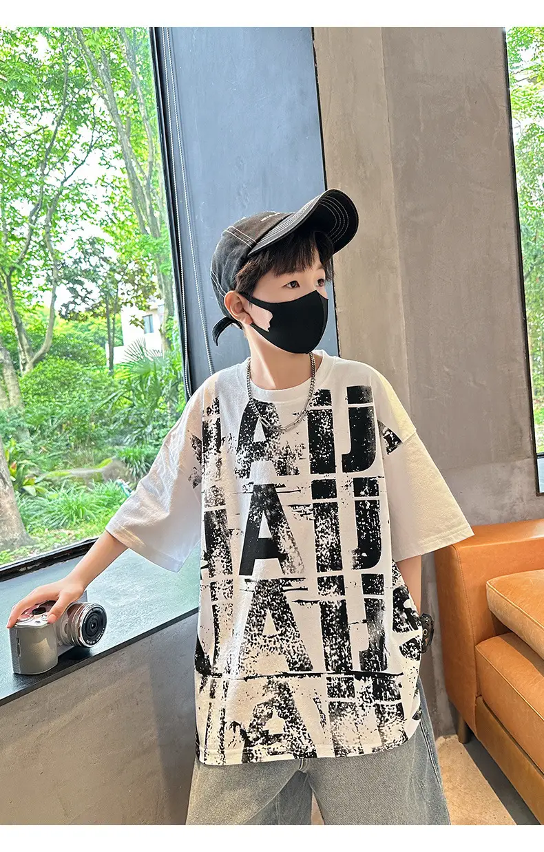 Summer Boys T-shirt Half Sleeve Letter Print Cool Teen — feature 15