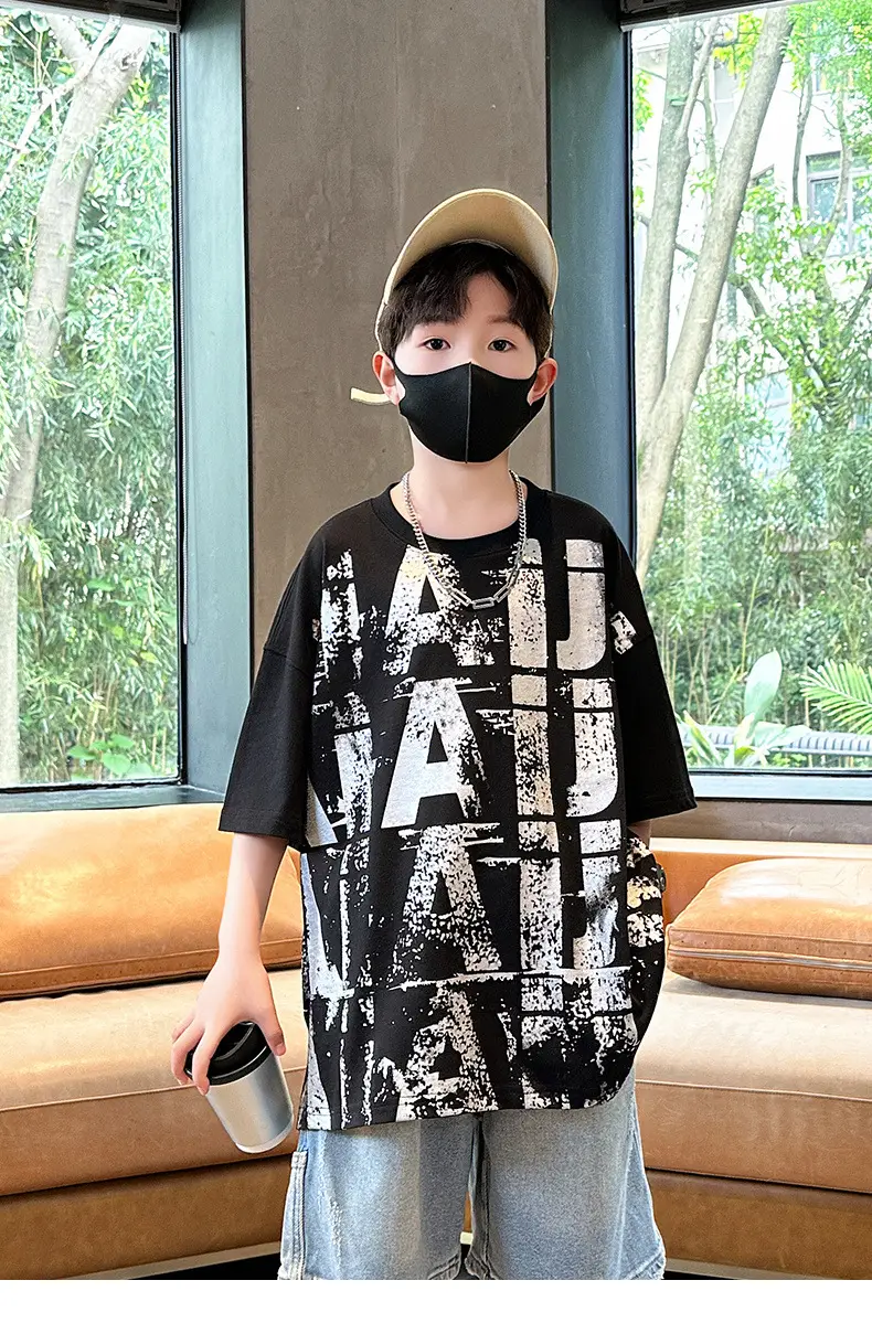 Summer Boys T-shirt Half Sleeve Letter Print Cool Teen — feature 21