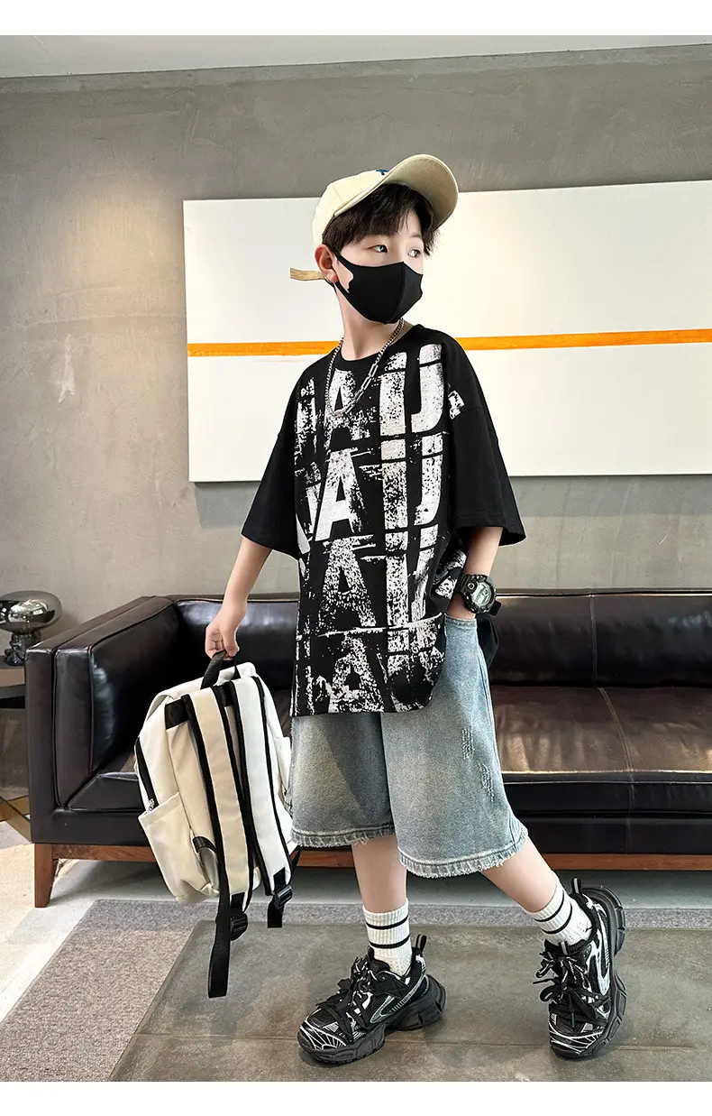 Summer Boys T-shirt Half Sleeve Letter Print Cool Teen — feature 26