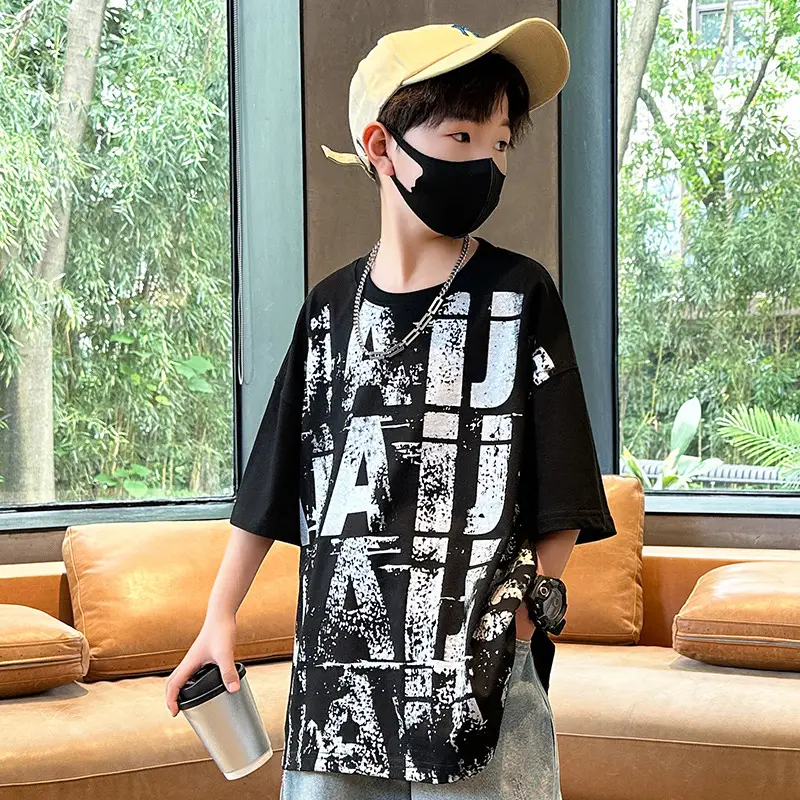 Summer Boys T-shirt Half Sleeve Letter Print Cool Teen — feature 4
