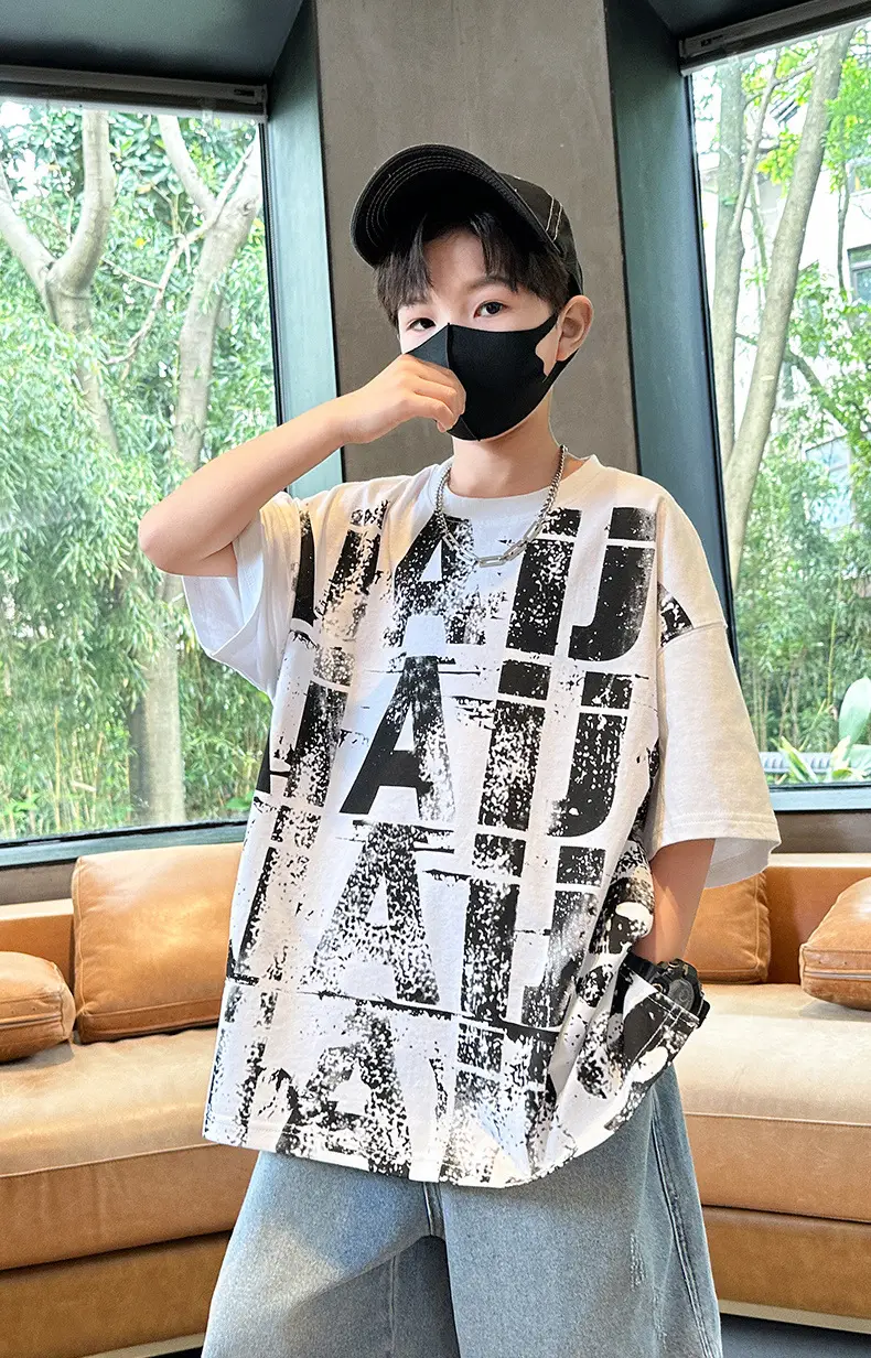 Summer Boys T-shirt Half Sleeve Letter Print Cool Teen — feature 5