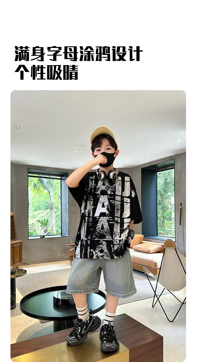 Summer Boys T-shirt Half Sleeve Letter Print Cool Teen — feature 6
