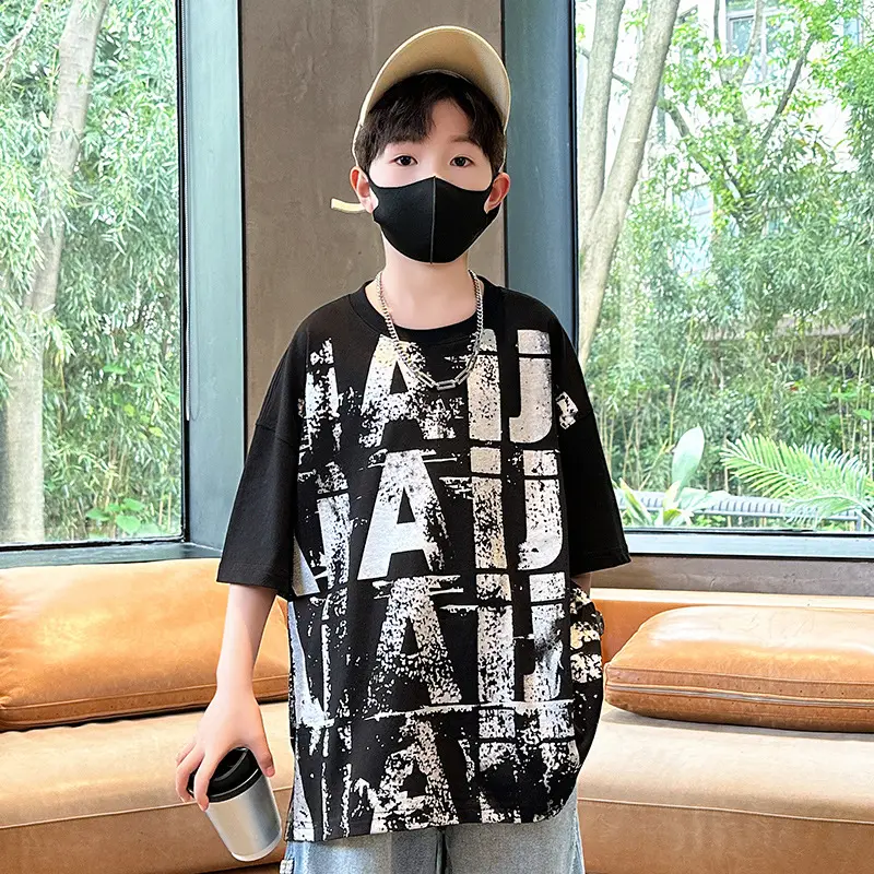Summer Boys T-shirt Half Sleeve Letter Print Cool Teen - Image 2