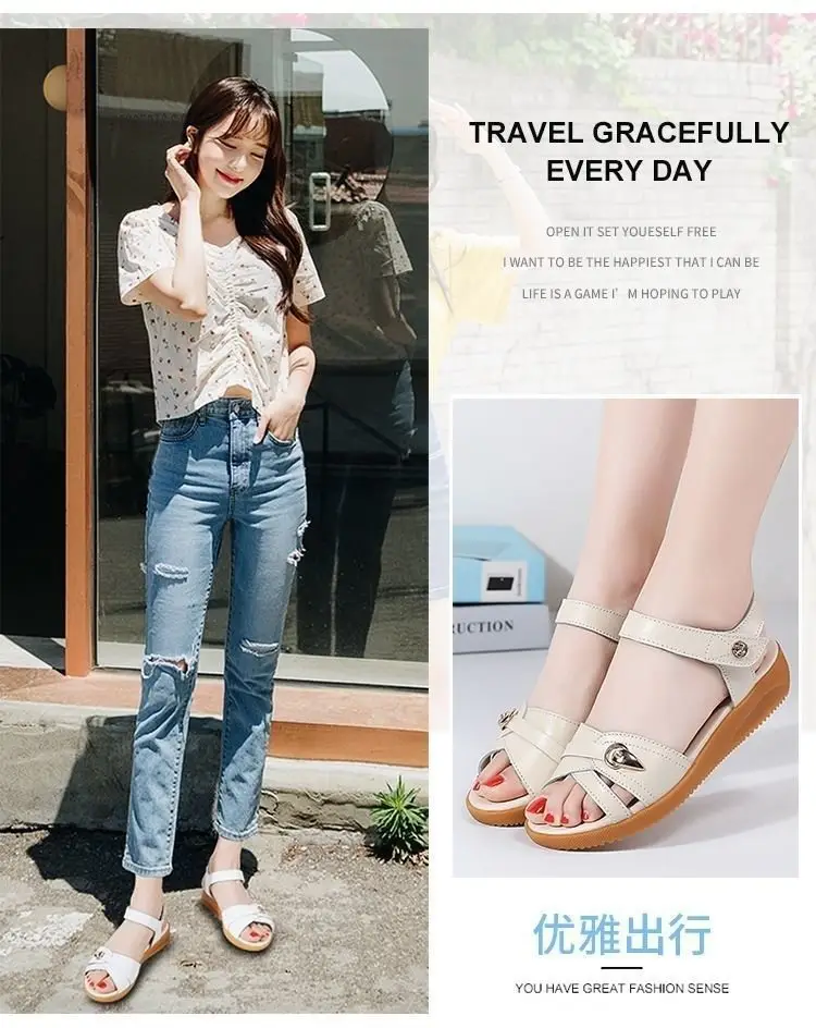 Women's Soft Leather Mother Sandals with Velcro & Non-Slip Soles — feature 2