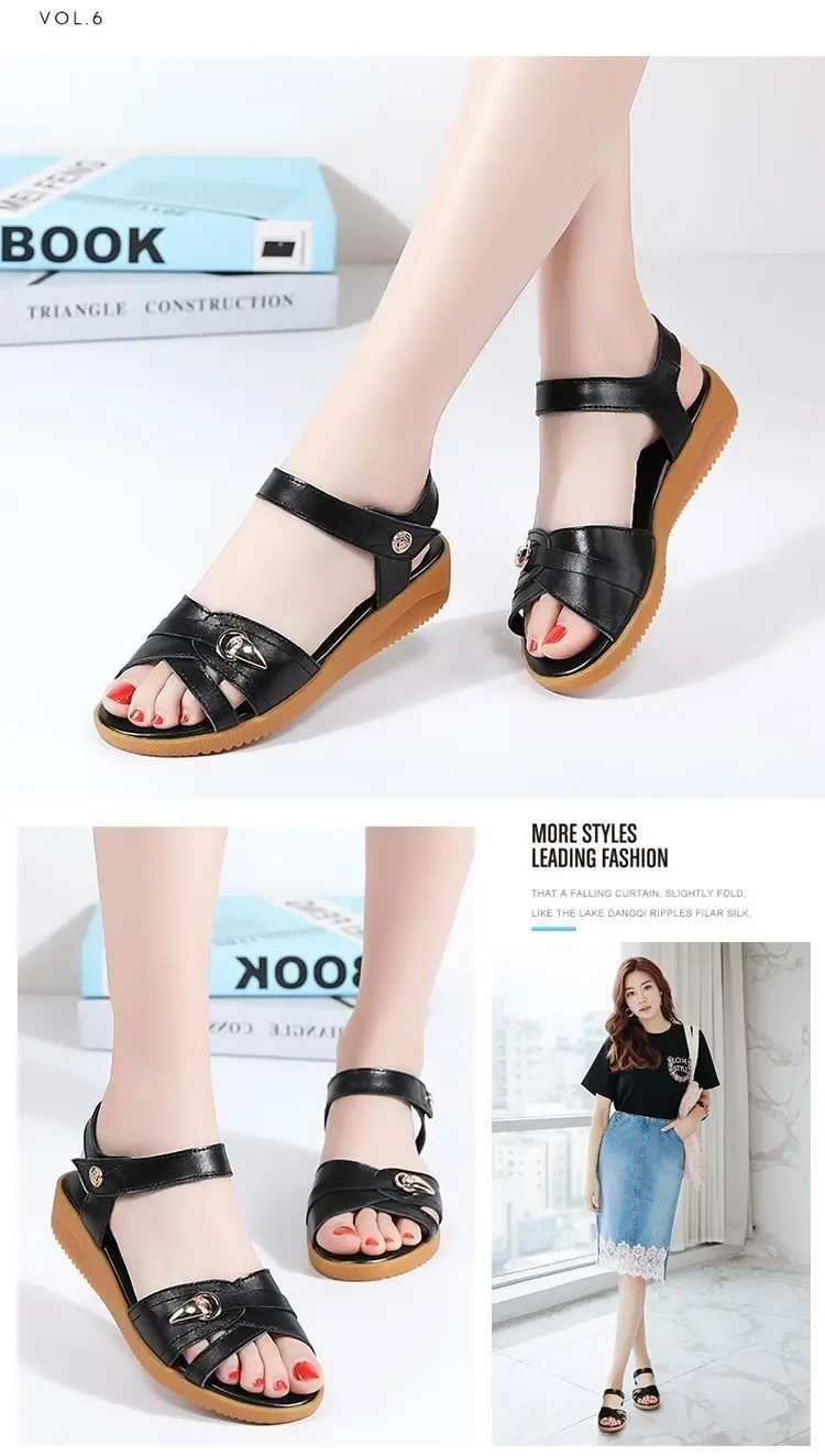 Women's Soft Leather Mother Sandals with Velcro & Non-Slip Soles — feature 4