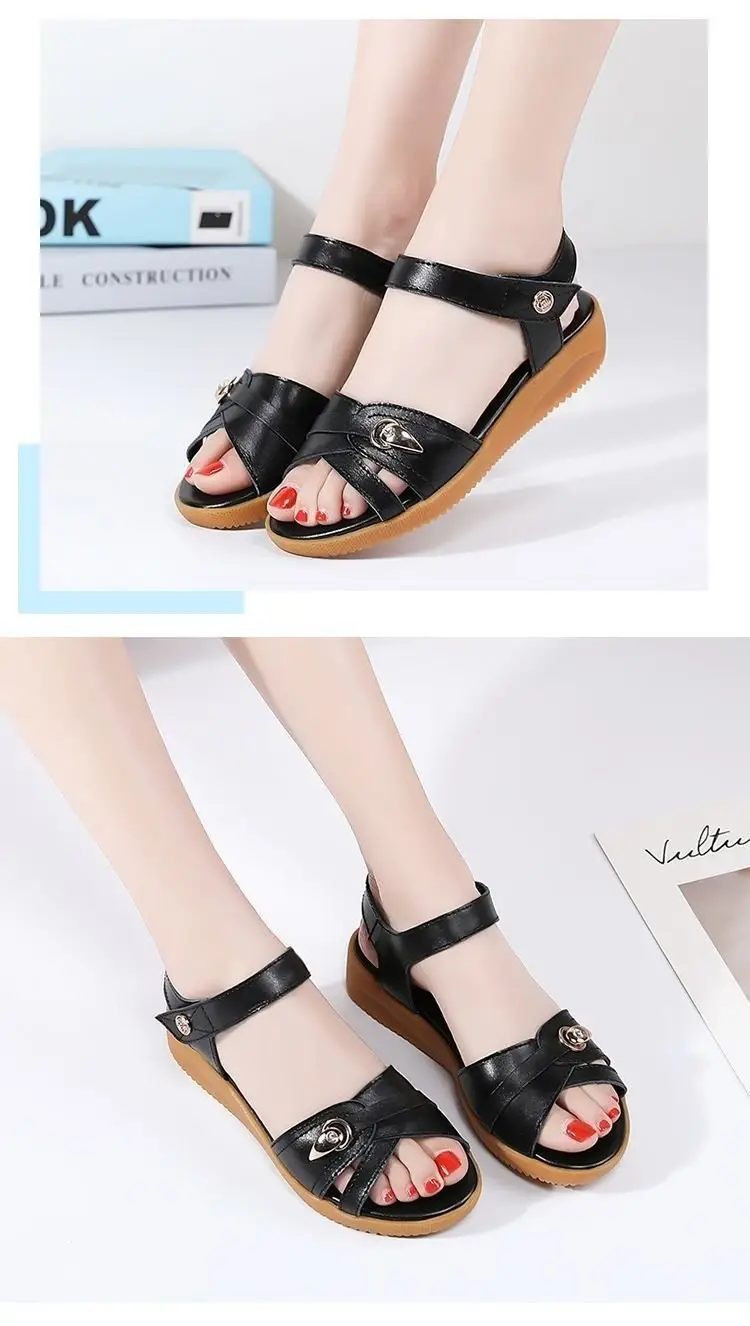 Women's Soft Leather Mother Sandals with Velcro & Non-Slip Soles — feature 5