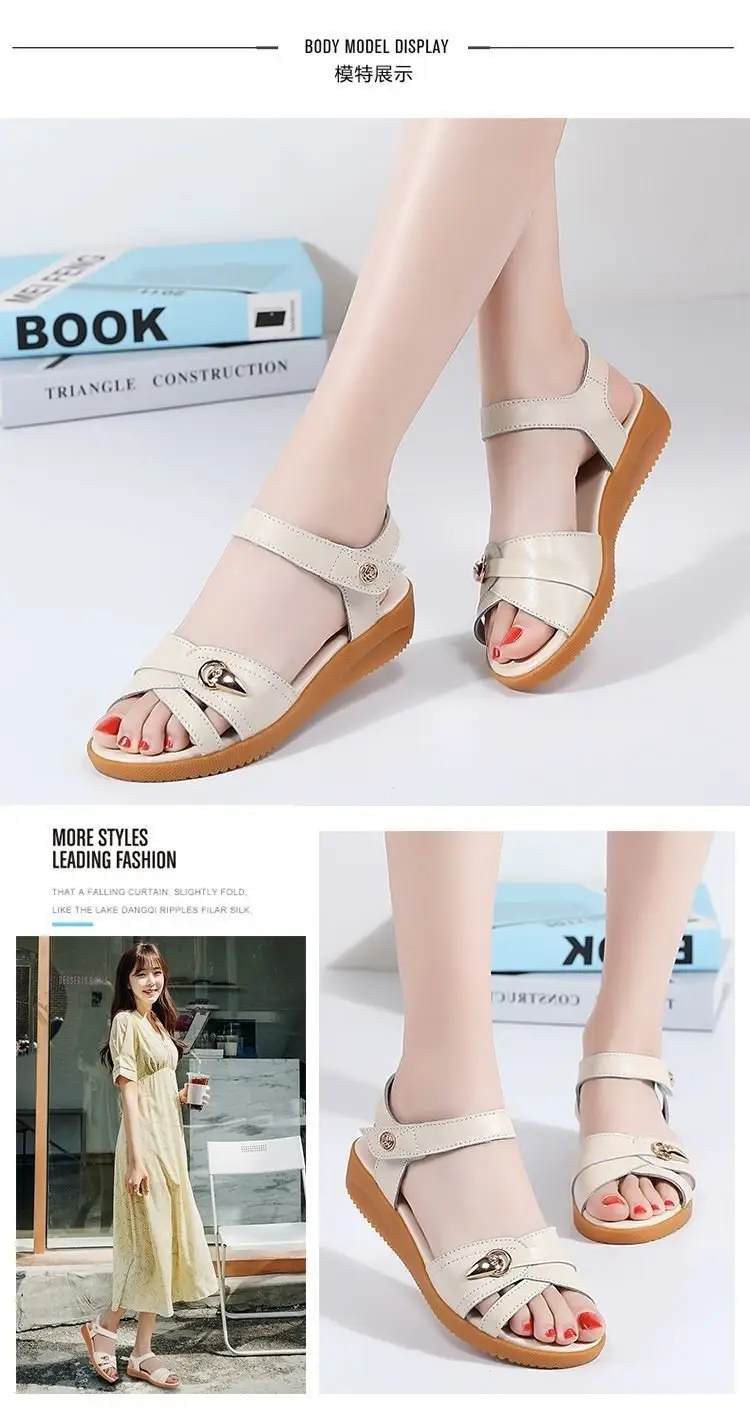 Women's Soft Leather Mother Sandals with Velcro & Non-Slip Soles — feature 6