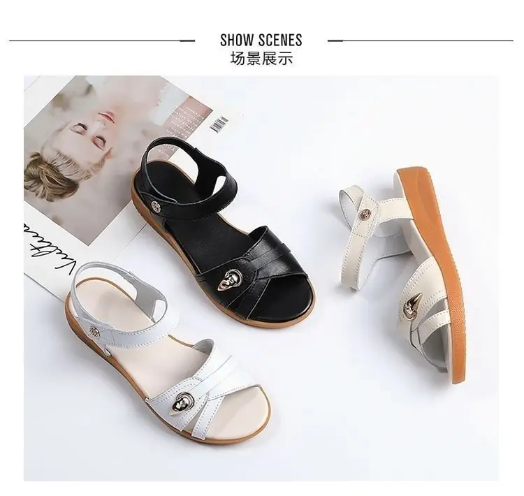 Women's Soft Leather Mother Sandals with Velcro & Non-Slip Soles — feature 7