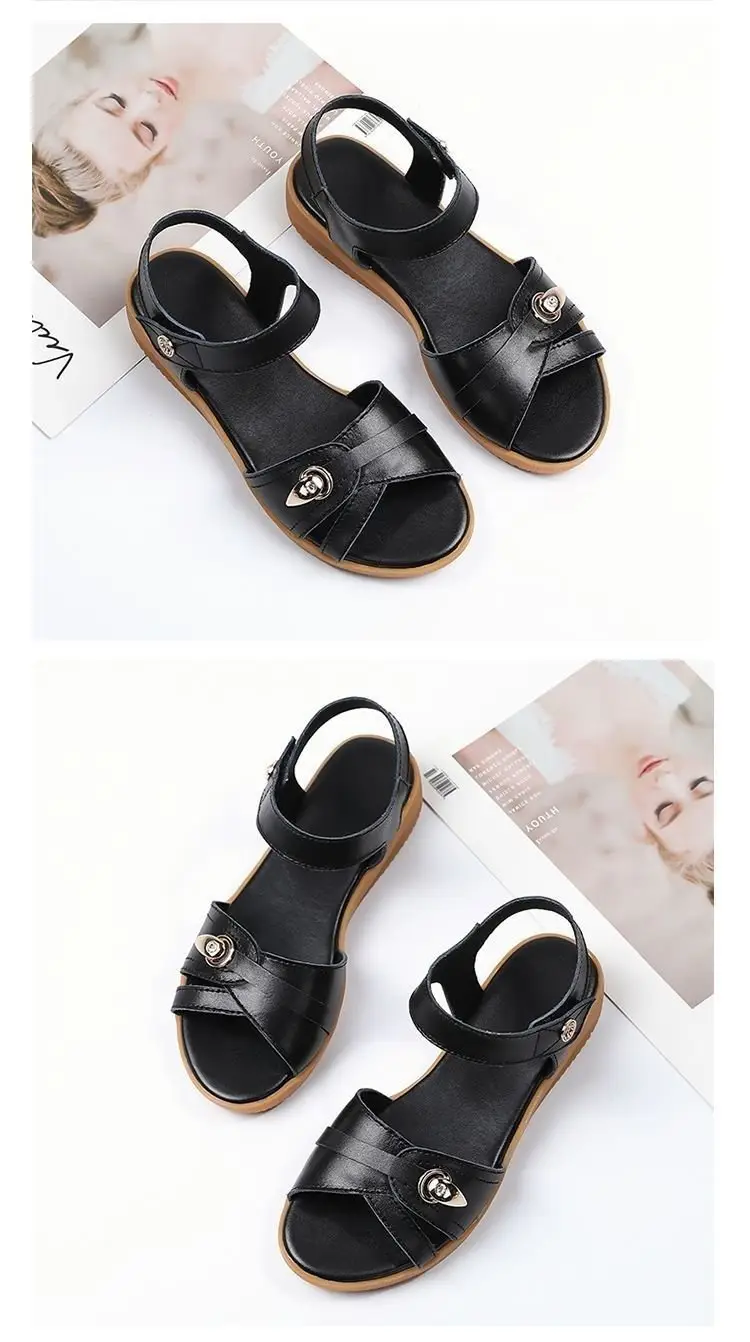 Women's Soft Leather Mother Sandals with Velcro & Non-Slip Soles — feature 9