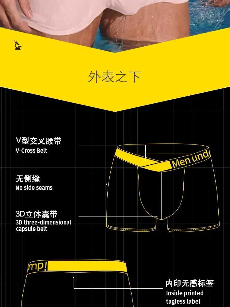 Men High-Cut Laser Gradient Boxer Briefs Black — feature 2
