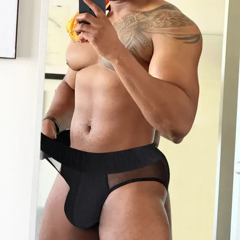Men's Transparent Embossed Belt Briefs Black White Peach - Image 5