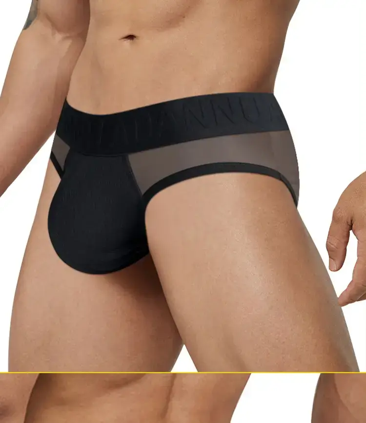 Men's Transparent Embossed Belt Briefs Black White Peach — feature 13