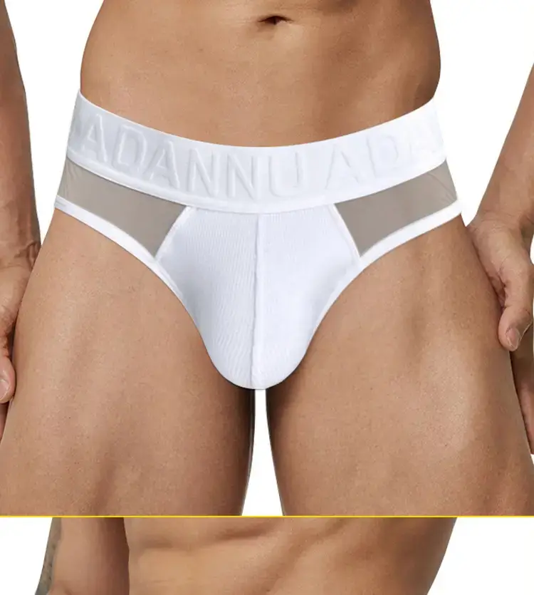 Men's Transparent Embossed Belt Briefs Black White Peach — feature 15