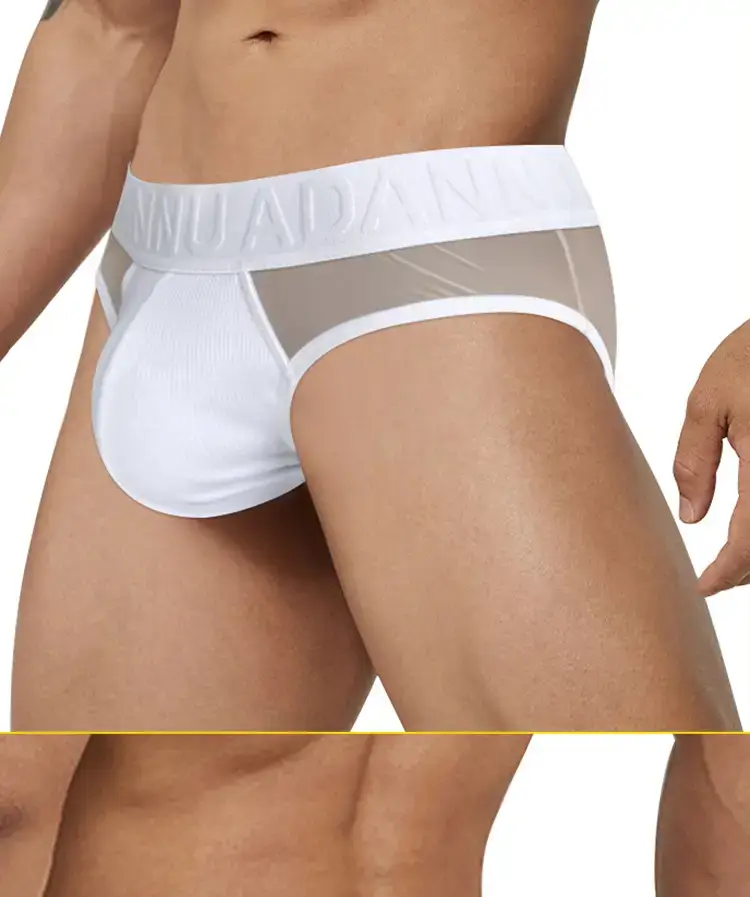 Men's Transparent Embossed Belt Briefs Black White Peach — feature 16