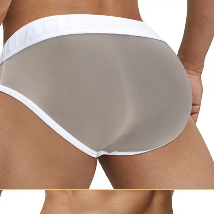 Men's Transparent Embossed Belt Briefs Black White Peach — feature 17