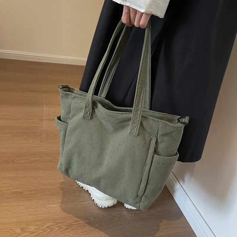 Olive Green Corduroy Tote Bag for Women Large Capacity - Image 4