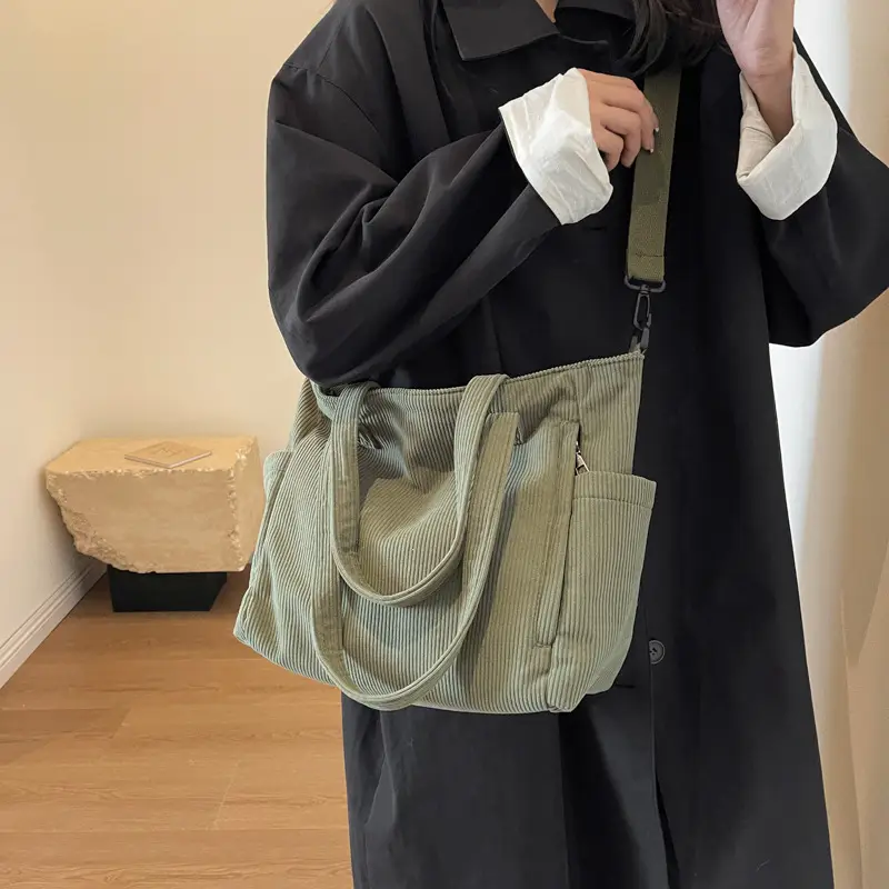 Olive Green Corduroy Tote Bag for Women Large Capacity - Image 7