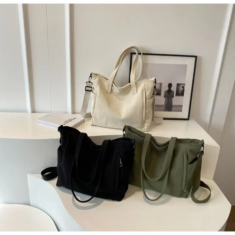 Olive Green Corduroy Tote Bag for Women Large Capacity — feature 13