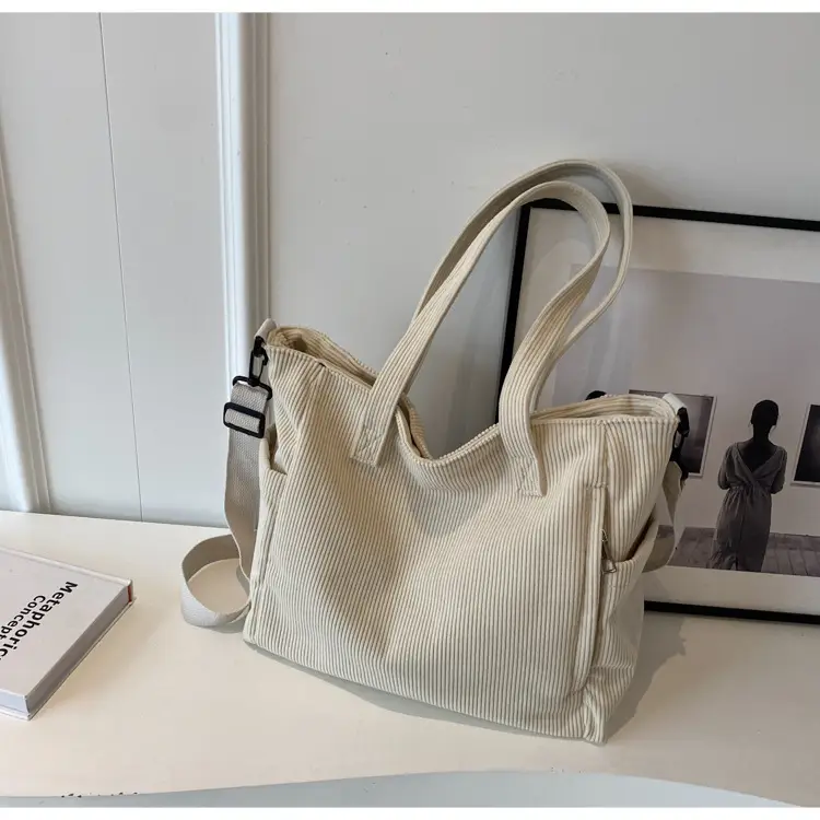 Olive Green Corduroy Tote Bag for Women Large Capacity — feature 14