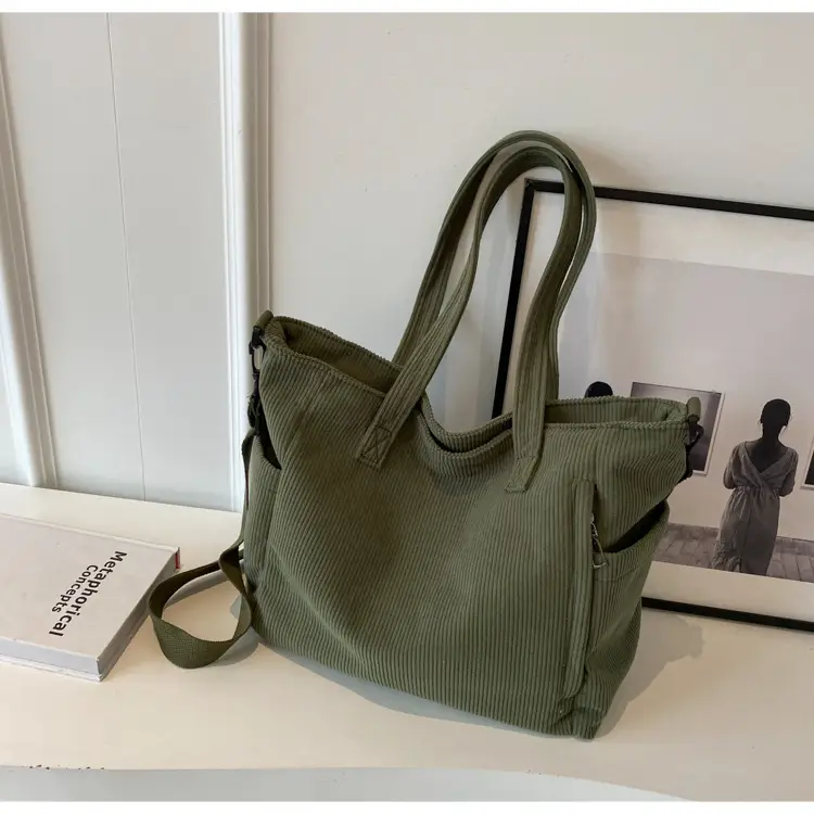 Olive Green Corduroy Tote Bag for Women Large Capacity — feature 16
