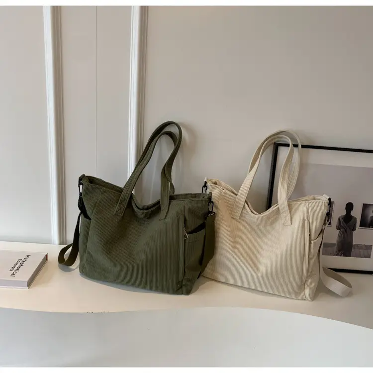 Olive Green Corduroy Tote Bag for Women Large Capacity — feature 17