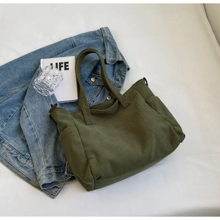 Olive Green Corduroy Tote Bag for Women Large Capacity — feature 18