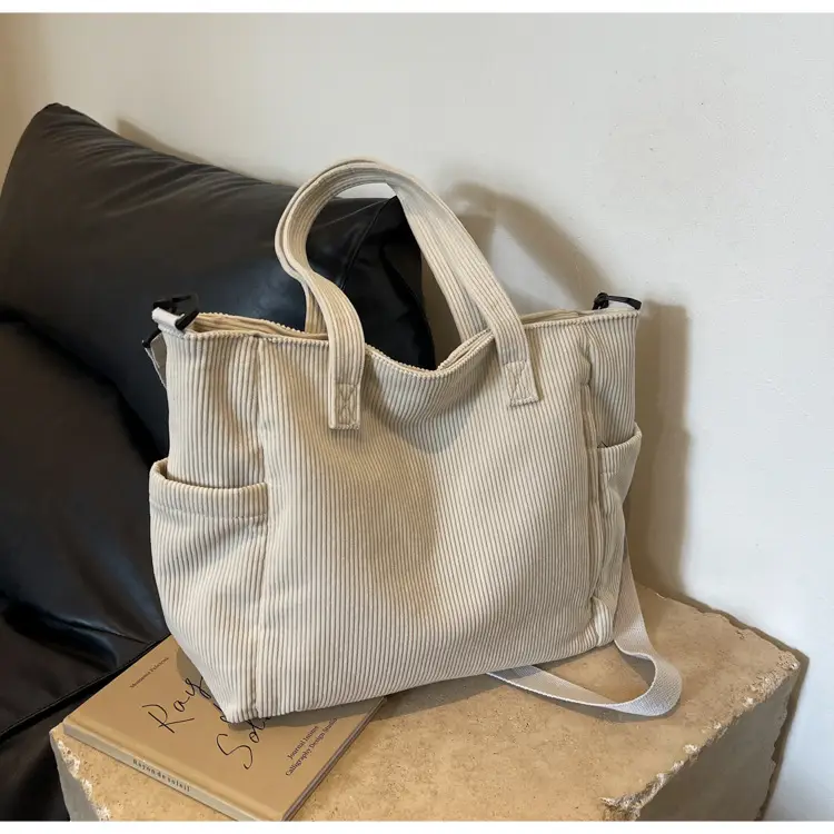 Olive Green Corduroy Tote Bag for Women Large Capacity — feature 22
