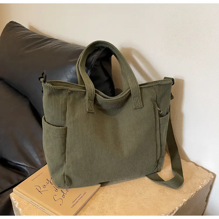 Olive Green Corduroy Tote Bag for Women Large Capacity — feature 23