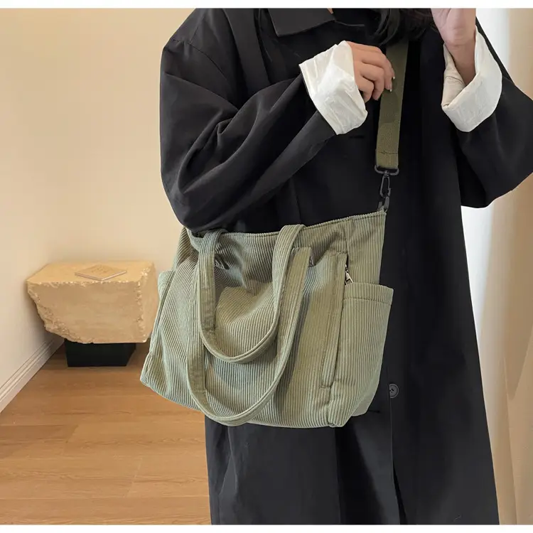 Olive Green Corduroy Tote Bag for Women Large Capacity — feature 32