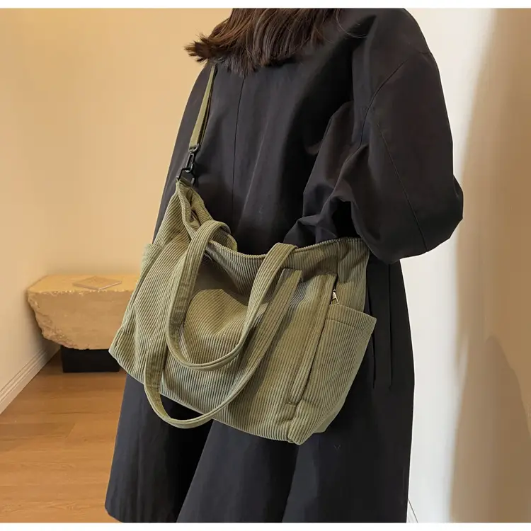 Olive Green Corduroy Tote Bag for Women Large Capacity — feature 33