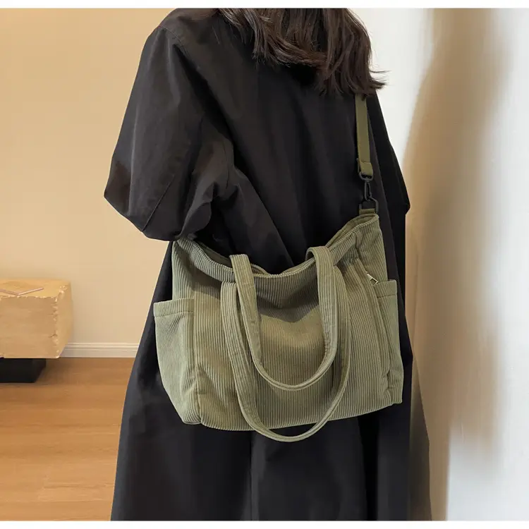 Olive Green Corduroy Tote Bag for Women Large Capacity — feature 34