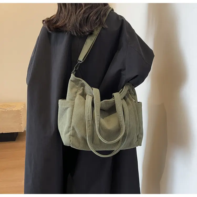 Olive Green Corduroy Tote Bag for Women Large Capacity — feature 35