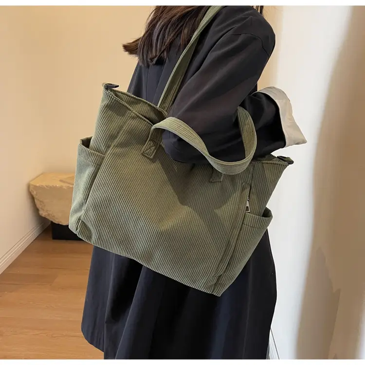 Olive Green Corduroy Tote Bag for Women Large Capacity — feature 36