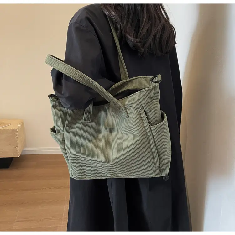 Olive Green Corduroy Tote Bag for Women Large Capacity — feature 37