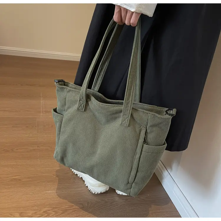 Olive Green Corduroy Tote Bag for Women Large Capacity — feature 38