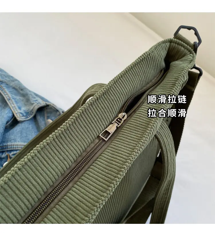 Olive Green Corduroy Tote Bag for Women Large Capacity — feature 4
