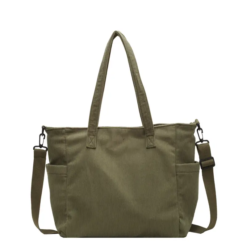 Olive Green Corduroy Tote Bag for Women Large Capacity - Image 3