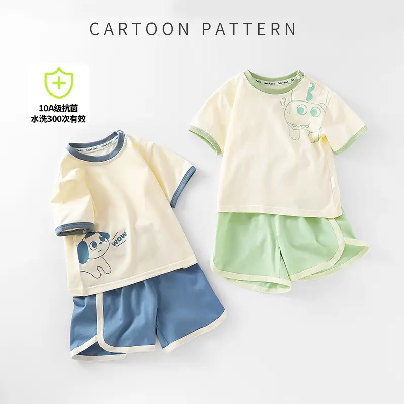 Boys Cotton T-Shirt Shorts Set Cream Green 2025 - Image 4